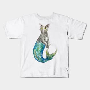 Grey Mermaid Cat Kids T-Shirt